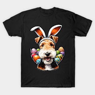 Wire Fox Terrier with Bunny Ears Celebrates Easter Festivities T-Shirt